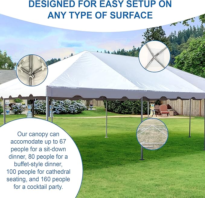 Party Tents DIRECT 20' x 30' Weekender West Coast Frame Style Party Tent | White PVC Top | for Weddings, Graduations, Banquets, and Events
