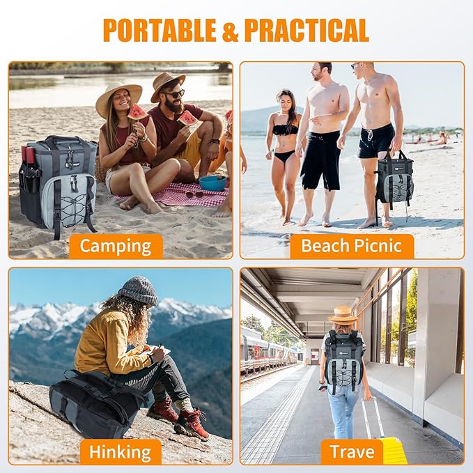 Cooler Backpack, AYAMAYA 24 Cans Insulated Lunch Backpack Cooler Leakproof, Keeps Hot/Cold for Up to 16 Hours, Lightweight Waterproof Beach Travel Camping Cooler Bag for Men and Women