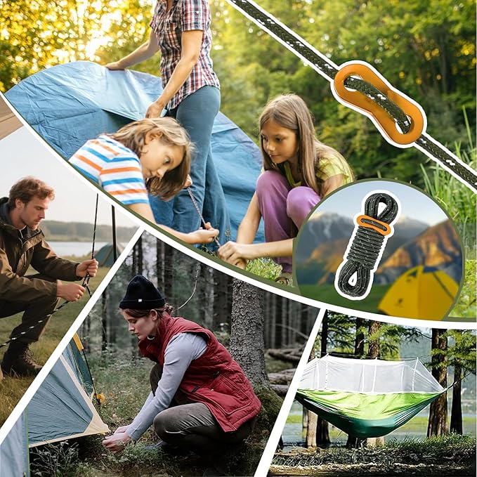 CONBOLA 6 Pack 5 mm Guy Lines Ultralight Tent Cords with Aluminum Adjuster Tensioner Outdoor Camping Guylines Ropes for Tent Tarp, Canopy Shelter, Climbing, Hiking Backpacking Gear