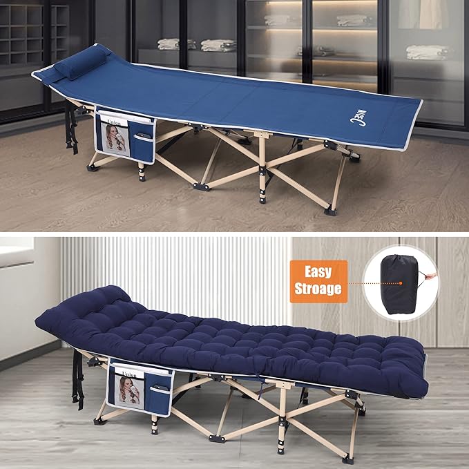 Nice C Heated Cot with Battery, Heated Camping Cots with Cushion, Folding Cots with Mattress for Adults, with Pillow, Carry Bag & Storage Pocket, Extra Wide Sturdy, Holds Up to 500 Lbs (1 Pack Navy)
