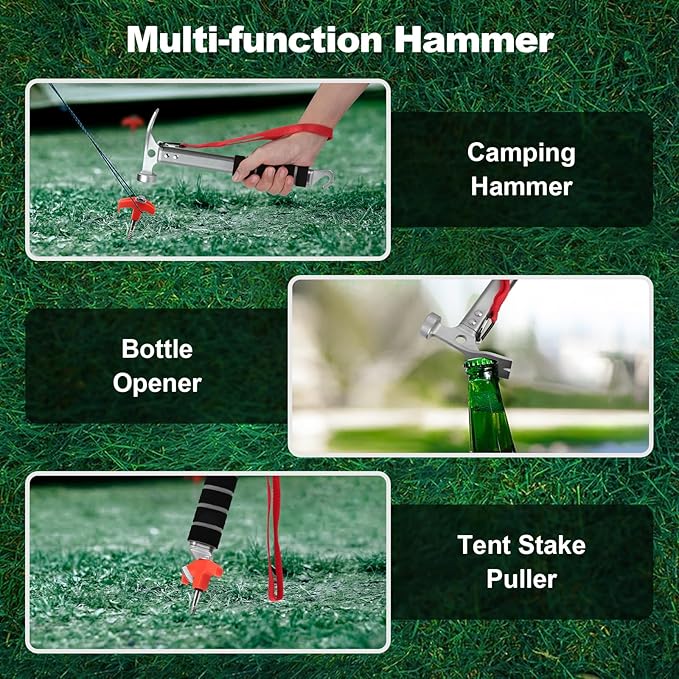 Aluminum Camping Hammer, 3-In-1 Functional Tent Stake Hammer with Puller, Lightweight Tent Mallet for Camping, Hiking & Backpacking, Gray