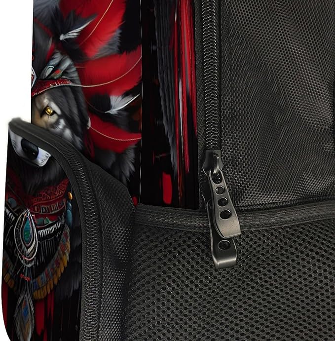 Daypack Lightweight Multipurpose Anti-Theft Indian Tribal Feather Demon Wolf Art Shoulder Bag Large Capacity Laptop Book Bag Rucksack With Adjustable Shoulder Straps