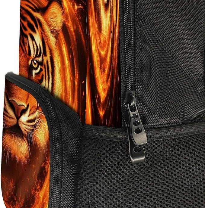 Lightweight Backpack for Gym Travel Bicycle, Big Capacity Multipurpose Anti-Theft Carry On Bag, Wild Angry Animal King Fire Flame Tiger Travel Hiking Bag Day Pack