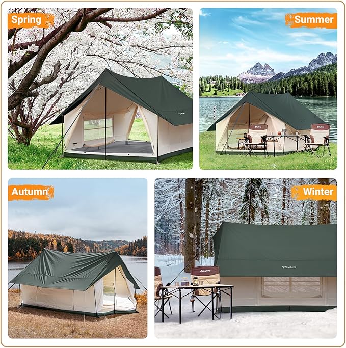 KingCamp 6-8 Person Canvas Tent for Camping Waterproof & Windproof Cabin Tents with Large Mesh Windows, Easy Setup, All Season Wall Tent for Family Camping, Hiking, and Outdoor Events