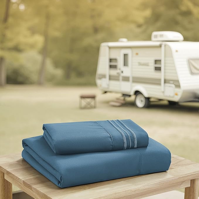 Camping Sheets Twin Size - Outdoor Air Mattress Sheet Set – Built-in Corner Straps for Air Mattress & Camping Use – Designed for Inflatable Beds & Tailgate Sleepovers, Denim