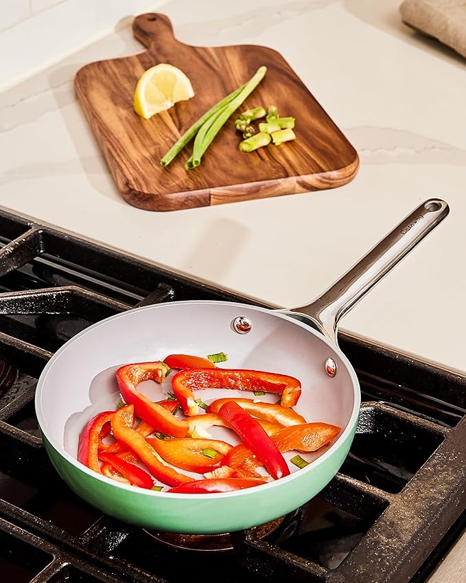 Caraway Fry Pan Duo - Nonstick Ceramic Frying Pan (8" & 10.5”) - Non Toxic, PTFE & PFOA Free - Oven Safe & Compatible with All Stovetops (Gas, Electric & Induction) - Perracotta