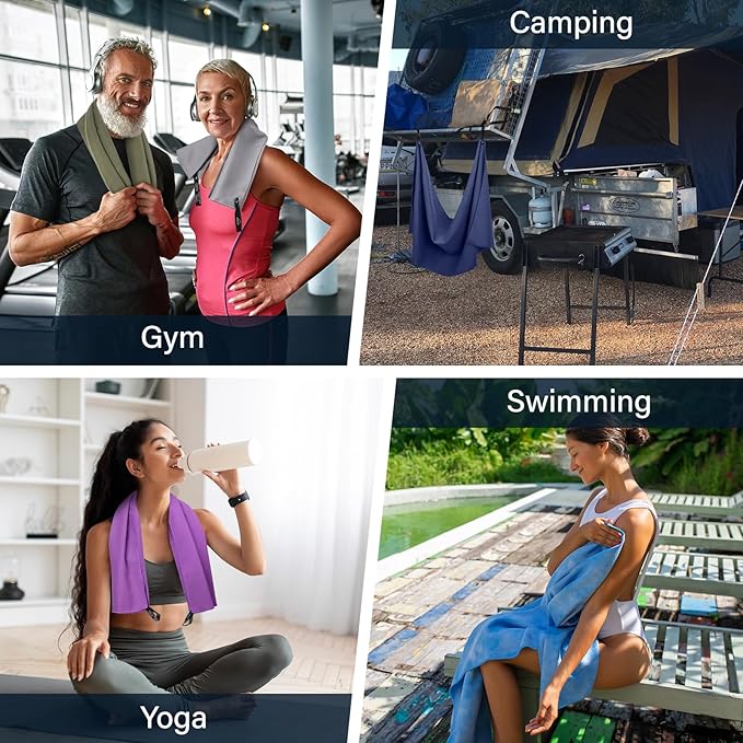 APEXUP Microfiber Travel Towel, Ultra Absorbent Quick Dry Towels, Lightweight Gym Sports Camping Towel for Workout, Yoga, Beach, Shower, Swimming (24"×12", Dark Blue)
