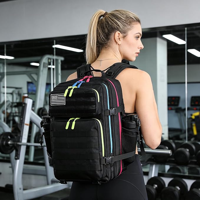 45L Military Tactical Backpacks 3 Days Assault PackBag Fitness Rucksack Hiking Molle Daypack (Black Neon)