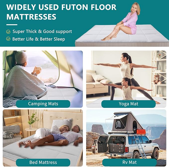 SUNYRISY Japanese Floor Futon Mattress Foldable & Portable Tatami Mat Sleeping Pad Roll Up Bed Topper for Guest Lounger, Twin, Grey