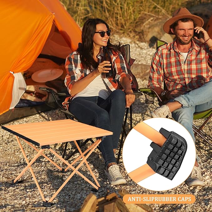 Tesouro Portable Camping Table,Folding Side Table Aluminum Top for Outdoor Cooking, Hiking, Travel, Picnic (Apricot-Small)