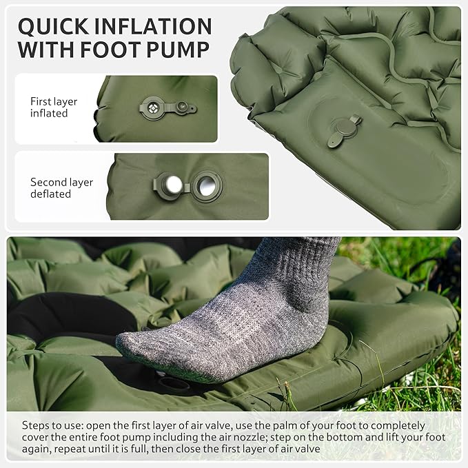Naturehike Camping Sleeping Pad, Ultralight Inflatable Sleeping Mat with Pillow Built-in Pump, 2.6 Inch Lightweight Air Mattress for Backpacking, Hiking, Traveling