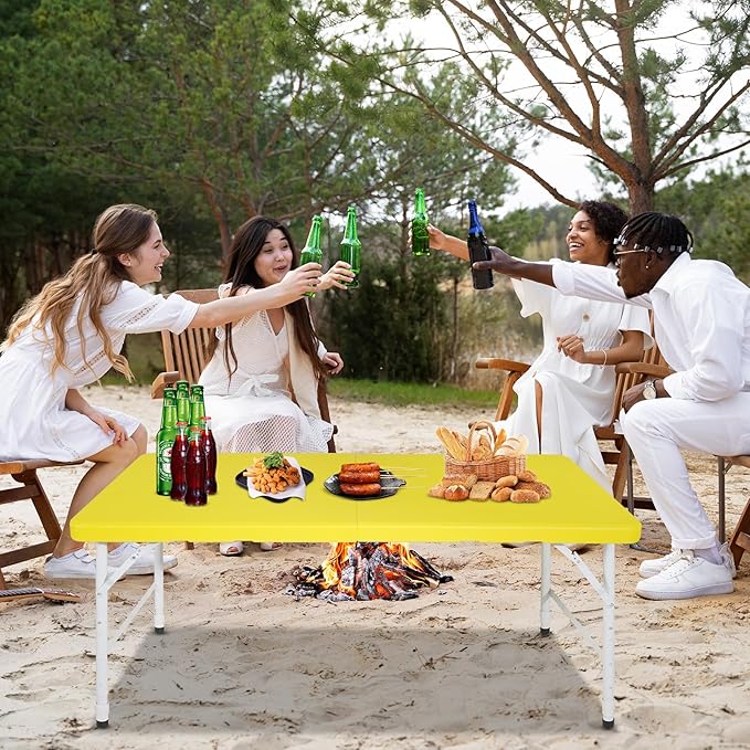 Portable Plastic Folding Table 4ft/6ft/8ft Heavy Duty White Black Picnic Dining Table Fold-in-Half for Camp Party Kitchen Indoor Outdoor
