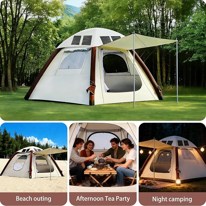 Automatic Pop Up Tents for Camping with Solar Panel, 4000mm Waterproof & UV Protection Blackout Tents for Camping, Easy Setup Instant Tent for Camping Outdoor Backpacking & Hiking