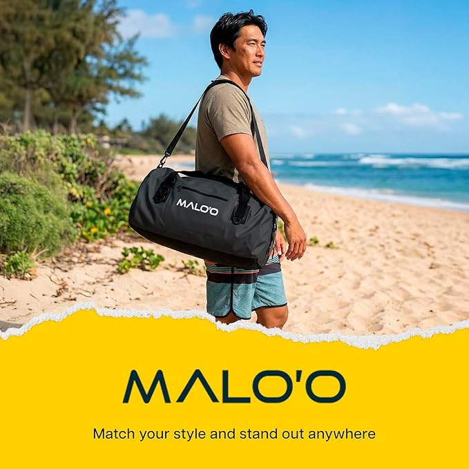 Malo’o Waterproof Dry Duffel, Heavy-Duty Roll Top Waterproof Gear Bag with Shoulder Strap & Molle Loops, Marine Duffel for Kayaking, Boating, Camping, Beach & Travel, Black, 40L