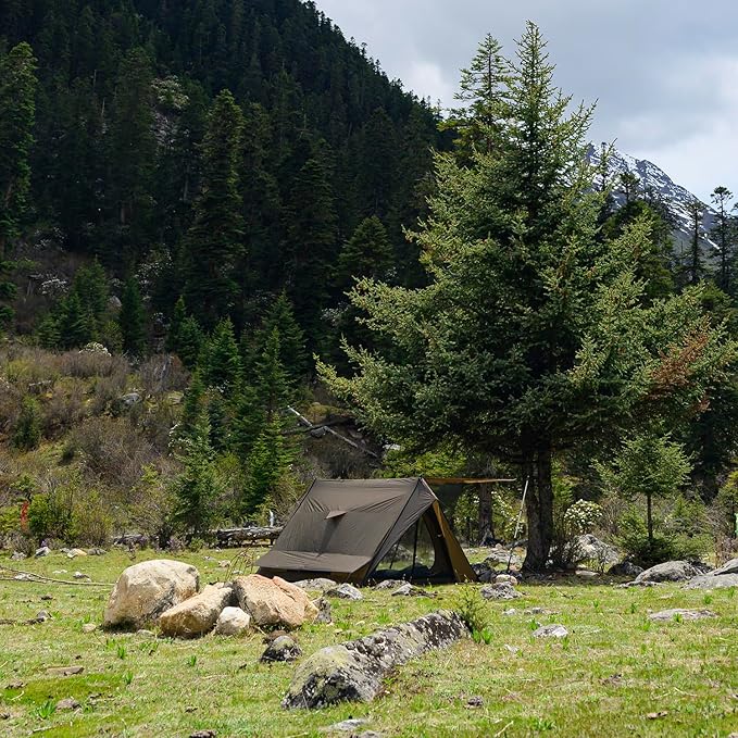 POMOLY Bushcraft Shelter Trekking Pole Tent 20D Nylon Ripstop, STOVEHUT Ultralight Backpacking Tent with Porch for Camping Hiking