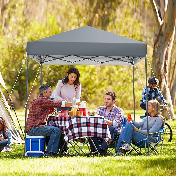 6.6 x 6.6 Ft Pop Up Canopy, 1 Person Instant Setup Canopy Tent with Push Center Lock, 8 Stakes, 4 Ropes & Carrying Bag, Portable Easy Up Gazebo Shelter for Outdoor Camp, Beach, Patio & Party