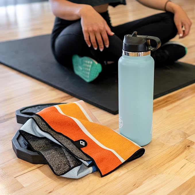 Nomadix Mini Towel - Perfect for Beach, Pool, Travel, Camping, Yoga - Made with Recycled Materials - Super Absorbent - Sand Resistant - Stripes Retro - 16x40