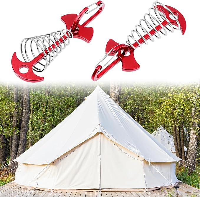 QWORK 10PCS Red Deck Anchor Pegs with Carabiners, Non-Slip Stable Anchors for Tents & Canopies on Wooden Decks