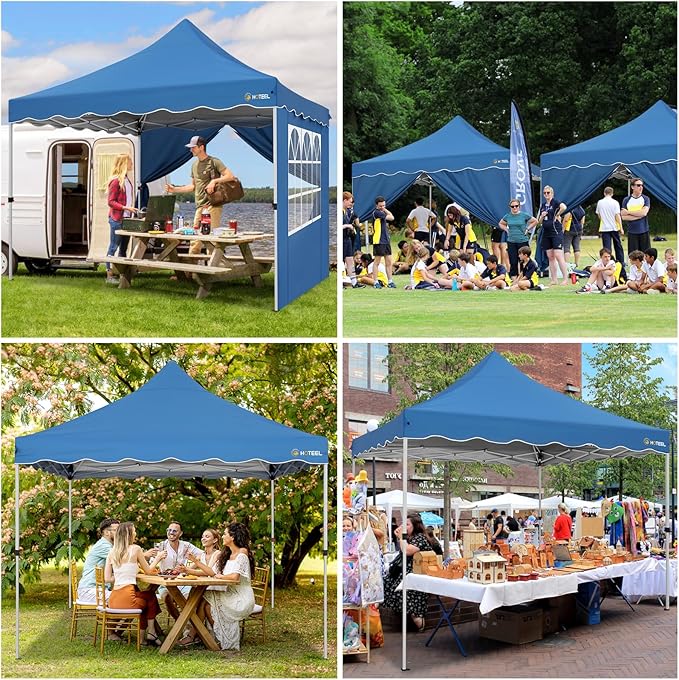 HOTEEL Canopy Tent 10x10 Pop Up Canopy with 4 Removable Sidewalls, Sandbags, Stakes & Ropes, UPF 50+ Easy Setup Canopy Tent Waterproof Outdoor Instant Portable Shelter for Party, Events, Vendor, Blue