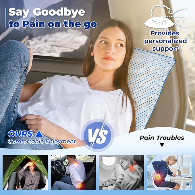 Cooling Shredded Memory Foam Travel & Camping Pillow, Large Adjustable Camp Pillow for Home-Like Comfort, Portable & Medium Firm Neck Support, Ideal Sleeping,Car,Airplane,Backpacking