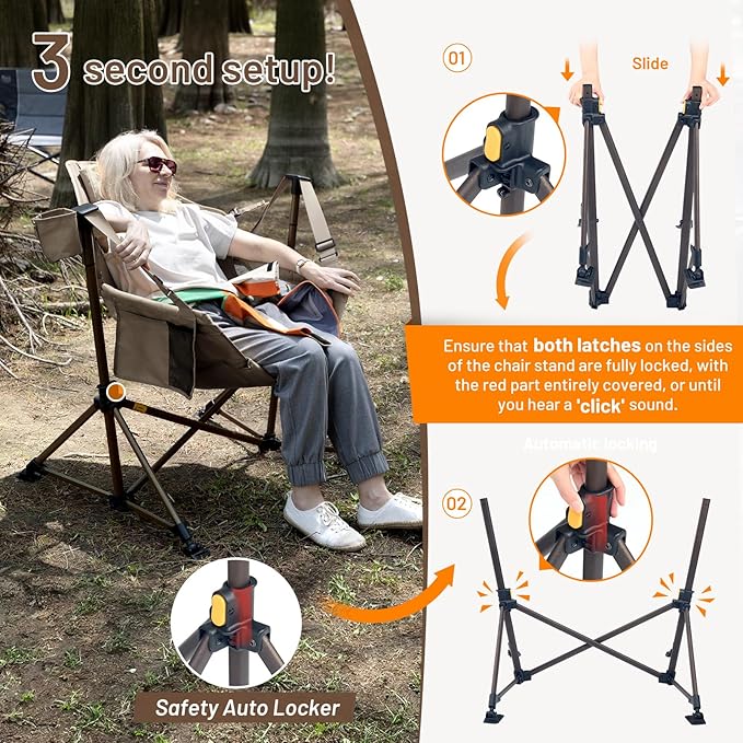 TIMBER RIDGE Hammock Camping Chair, Oversized Swinging Chair with Adjustable Back and Seat Height, Portable Folding Rocking Camping Chair for Outdoor Lawn, Backyard and Patio, Supports 400lbs