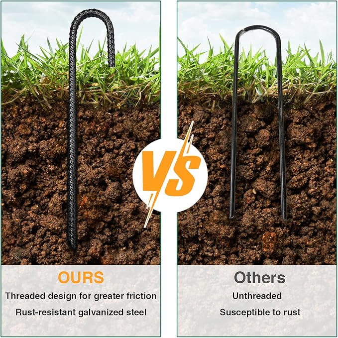 12 Inch Rebar Stakes Heavy Duty, 6 Pack Garden Stake J-Hook, Electrostatic Rust Proof Metal Stakes for Tent, Landscape,Outdoor Decorations, Fabric Ground Cover, Tube Fixing (Black, J-12in-6pc)