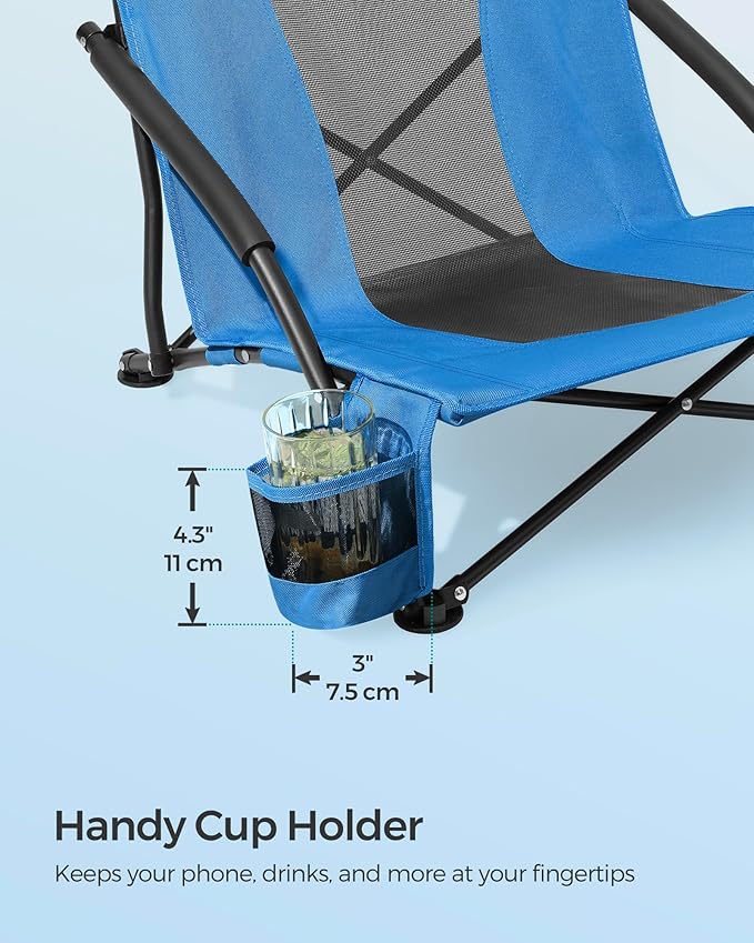 SONGMICS Camping Chair, Portable Outdoor Beach Chair, with High Backrest, Cup Holder, Lightweight, Heavy-Duty, Max. Load 330 lb, Blue UGCB061Q02