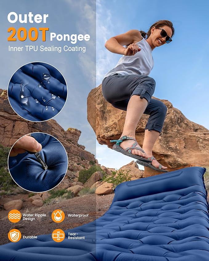 Camping Sleeping Pad,5.9 Inch Thick Camping Mat with Built in Pillow and Foot Pump,Self Inflating Sleeping Pad Ultralight for Camping Backpacking Tent(Green