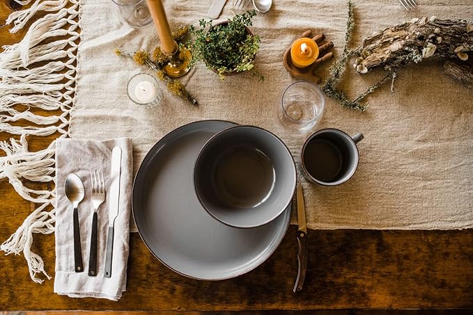 Barebones Enamel Deep Plate - Set of 2 Dinner Plates - Hand-Finished Baked Stainless Steel Trim Plate Set - Camping Kitchen and Dish Set (Slate Gray)
