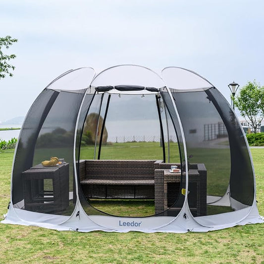 LEEDOR Pop Up Screen House, 6-10-15 Person Outdoor Screen Tent,Camping Screen Room with Carry Bag, Screened Gazebo with Mosquito Netting, Instant UV Resistant Sun Shelter for Garden, Patio, Backyard