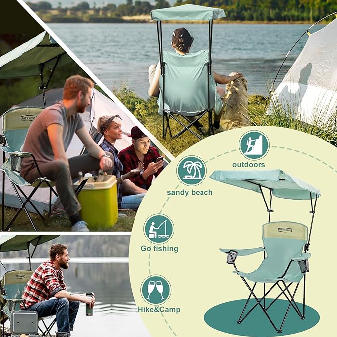 YOUNG WOOD Portable Camping Chair Beach Chair with Shade Canopy, Fold Lightweight Oversized for All, Easy to Open and Close Without Installation, Side Pocket Design for All Outdoor Activities,Blue