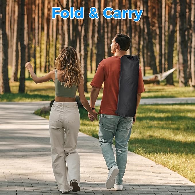 Ainfox Hammock Camping Chair with Footrest, Foldable Portable Rocking Chairs for Adults Outside Swinging Camp with Cup Holder Pillow for Outdoor Patio Poolside (Blue)