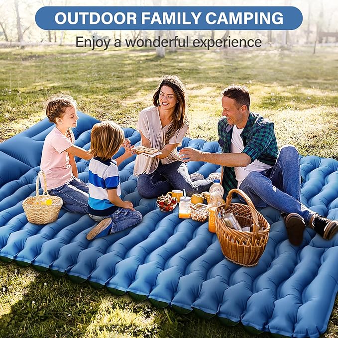Double Camping Sleeping Pad with Built-in Foot Pump and Pillows – Ultralight Inflatable Sleeping Mat for 2 Person, Compact Air Mattress for Backpacking Hiking Tent Camping, Portable Outdoor