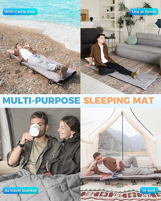 KingCamp Cot Mattress Pad, Portable Lightweight Cot Mattress, Non-Slip Camping Mat Soft Comfortable Non-Slip Cot Pad for Camp, RV Bunk