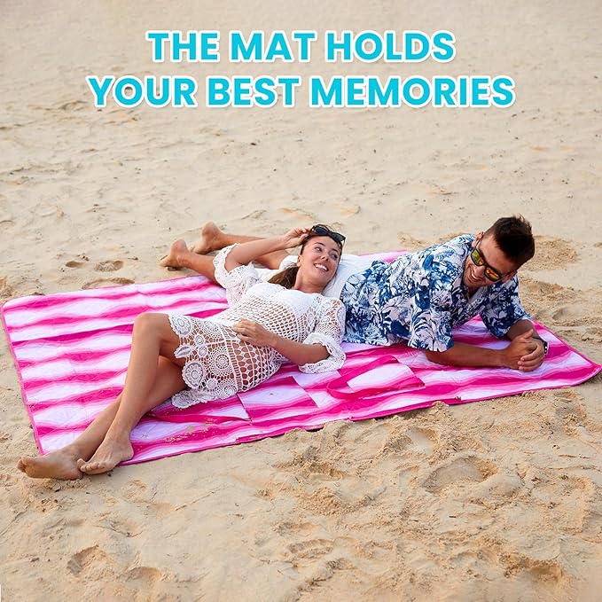 #WEJOY 3 in 1 Outdoor Picnic Blanket, Padded 5 Layers Beach Blanket, 80x60'', 4 Person, Easy to Fold, Waterproof for Lawn,Camping, Park (Pink)