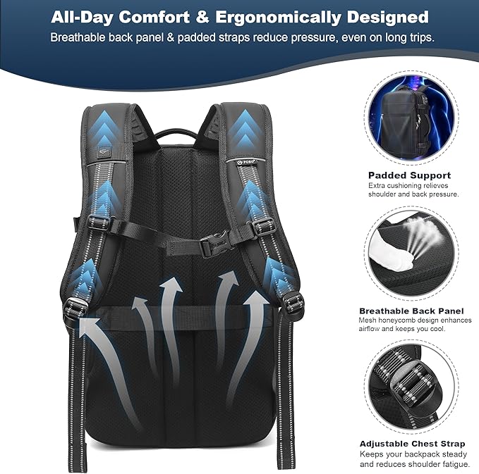 Vacuum Backpack Travel – Expandable Compression Carry On Backpack with Vacuum Pump, Water-Resistant TSA Lock Travel Bag, 17" Laptop Backpack for Men Women, Business Airplane Flight Luggage, Black