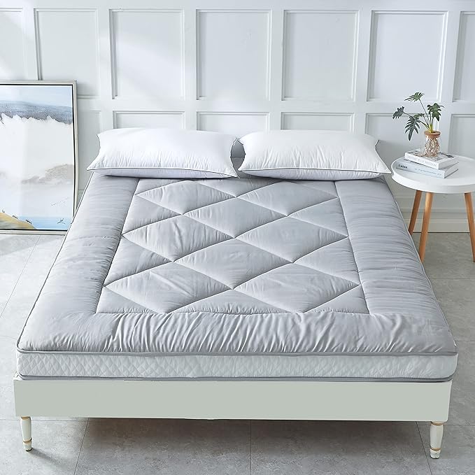 Japanese Floor Mattress, Thicken Foldable & Portable Roll up Camping Mattress with Dust-Proof Cover, Grey, Twin