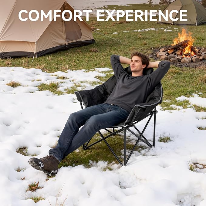 Oversized Heated Camping Chairs, Camp Chair for Adults with Back and Seat Heating, Portable Folding Chair with Pillow & Carry Bag for Outdoor Sports, Support 500lbs, Battery NOT Included