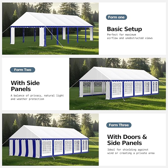 MFSTUDIO 16'x32' Party Tent, Outdoor Heavy Duty Party Tents with Removable Sidewalls, Large Canopy Tent Shelter for Outdoor Events Wedding Birthday, Blue