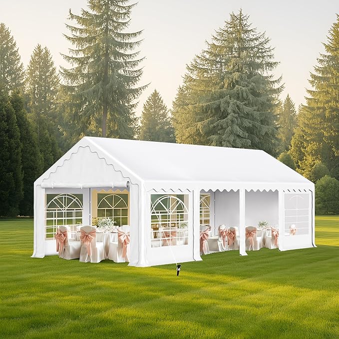 MFSTUDIO 13x26 Party Tents, Outdoor Heavy Duty Tents for Parties with Removable Sidewalls, Canopy Events Tent Shelter for Outdoor Wedding Birthday Backyard, White