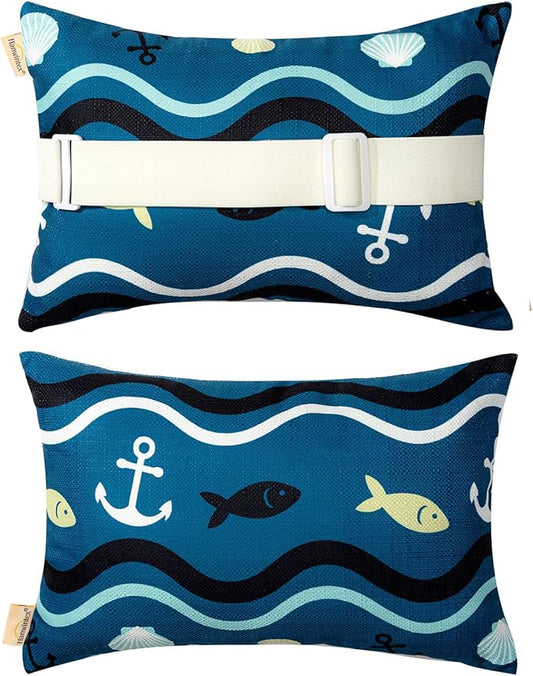 Outdoor Neck Pillow for Recliner,Patio Chaise Lounge Waterproof Headrest Pillow with Adjustable Elastic Stripe,Small Pillows Attachment for Office Chair,Car Seat Head or Lumbar, Navy Blue 2Pack