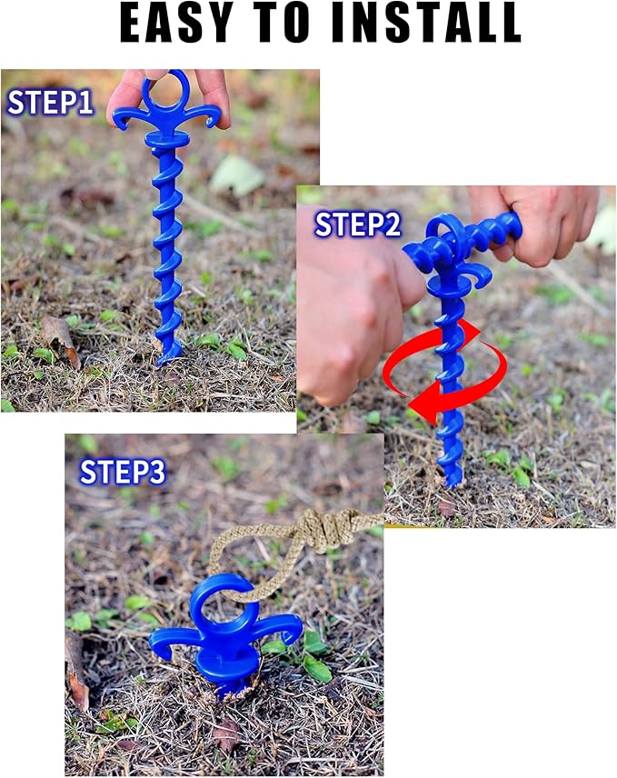 Christmas Inflatables Decoration Ground Stakes, Beach Umbrella Sand Anchor, Heavy Duty Plastic Grounding Screw In Tent Spikes, Outdoor and Yard Camping Canopy Stake Pole, Spiral Peg, 9" 20 pcs