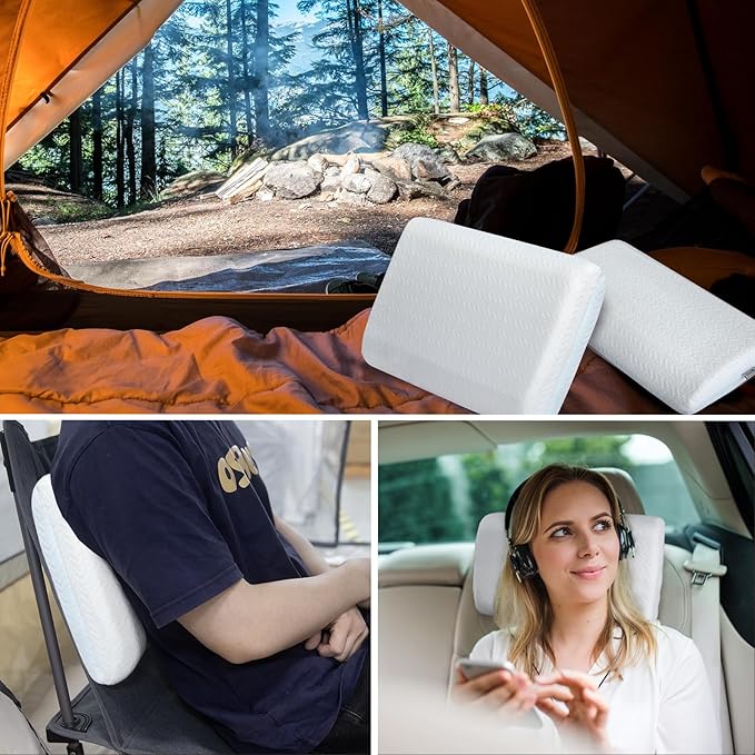 Vekkia Travel Pillow, Camping Pillow with Washable Cover,Portable Memory Foam Pillow, Ergonomic Supportive Pillow with Carry Bag,Ideal for Travel, Backpacking, Hiking, Airplane and Car-M