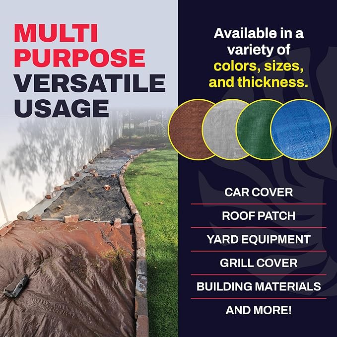 20' x 30' Brown Tarp with Grommets Reinforced - 5 Mil Thick - Durable UV Resistant Plastic Tarps Waterproof - Large Tarpaulin Cover for Outdoor Camping Over/Under Tent Tarp RV Roof Rain - Zebro