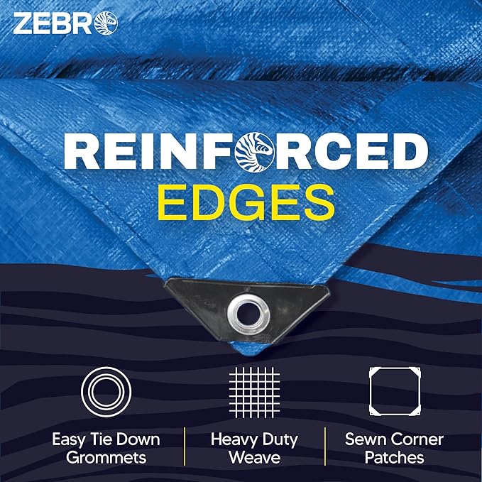 30' x 60' Blue Tarp with Grommets Reinforced - 5 Mil Thick - Durable UV Resistant Plastic Tarps Waterproof - Large Tarpaulin Cover for Outdoor Camping Over/Under Tent Tarp RV Roof Rain - Zebro