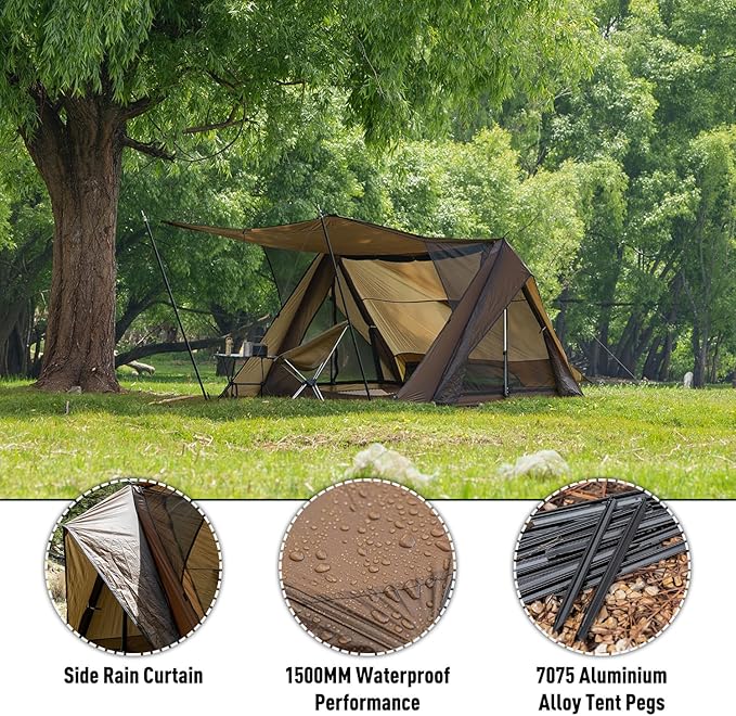 POMOLY Bushcraft Shelter Trekking Pole Tent 20D Nylon Ripstop, STOVEHUT Ultralight Backpacking Tent with Porch for Camping Hiking