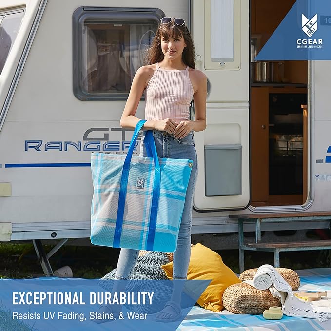 CGEAR RV Comfort Mat – Patented Sand-Free Technology with Ultra Soft Material – Sized to Your RV, Campsite, Beach House – Great Outdoor Patio Rug for RV and Camping (Dynamic Stripe, 8' x 20')