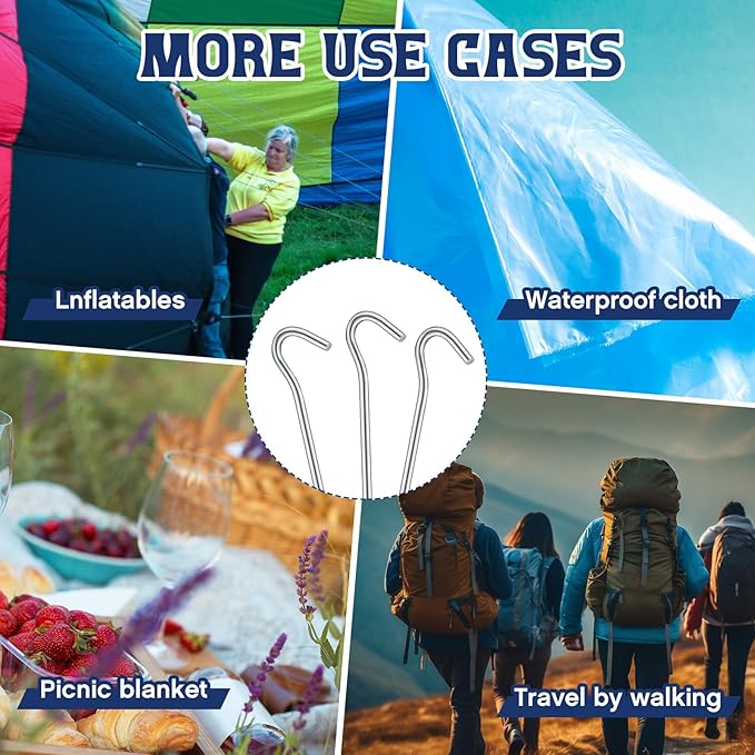 Blulu 100 Pcs Metal Tent Stakes Heavy Duty 7" Galvanized Stakes Metal Ground Tent Pegs Nail Spike Garden Stakes for Garden Fence Edging Tarp Canopy Outdoor Christmas Decorations