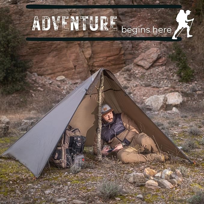 Onewind Lightweight Poncho Shelter, Solitary Shelter Cape Silnylon Emergency Survival Shelter Ultralight Minimalist Shelter for Camping Hiking Backpacking Bug Out Bag