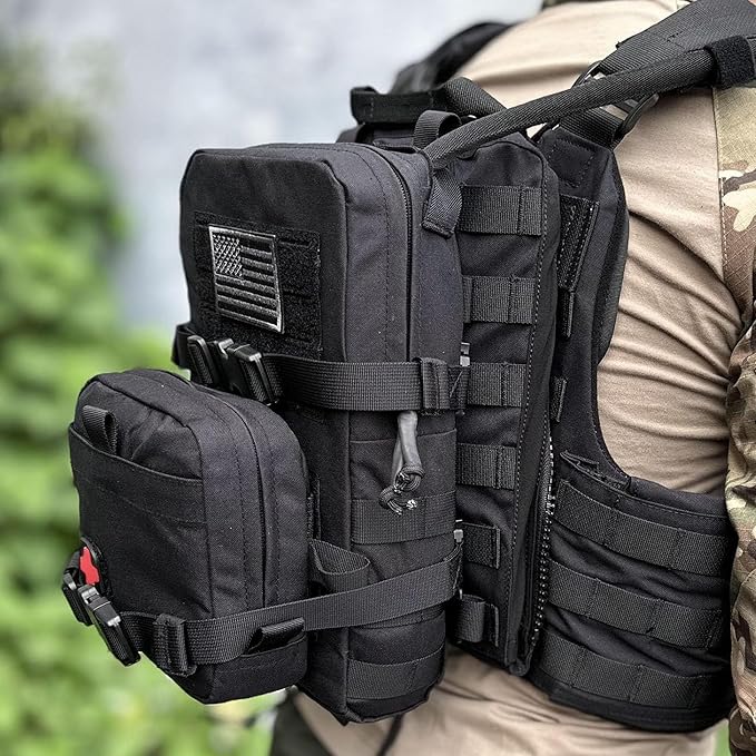 Tactical Mini Molle Hydration Pack,Molle Hydration Carrier with IFAK Pouch&US Flag&Med Patch,Hydropack for 2L Water Bladder